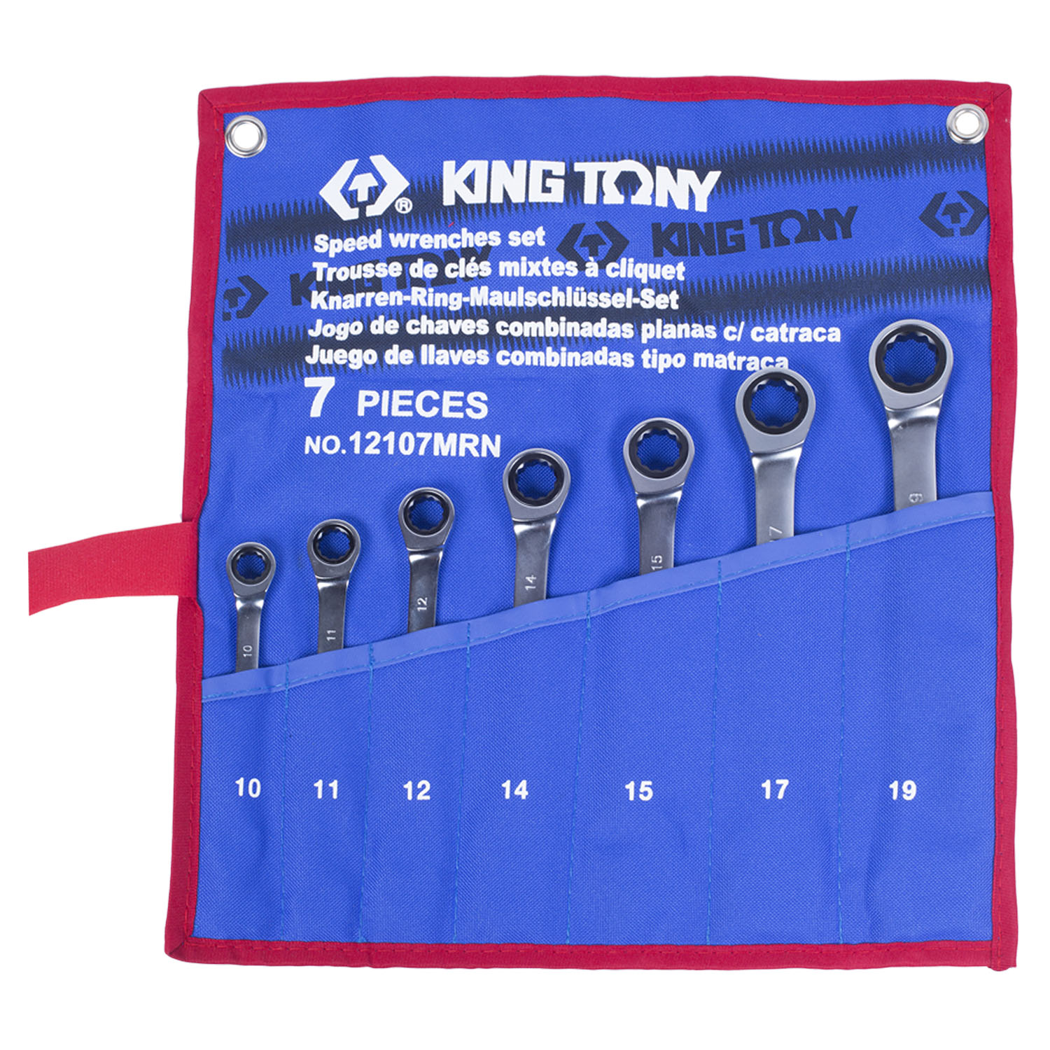 KING TONY Набор комбинированных трещоточных ключей, 10-19 мм, чехол из теторона, 7 предметов KING TONY Набор комбинированных трещоточных ключей, 10-19 мм, чехол из теторона, 7 предметов