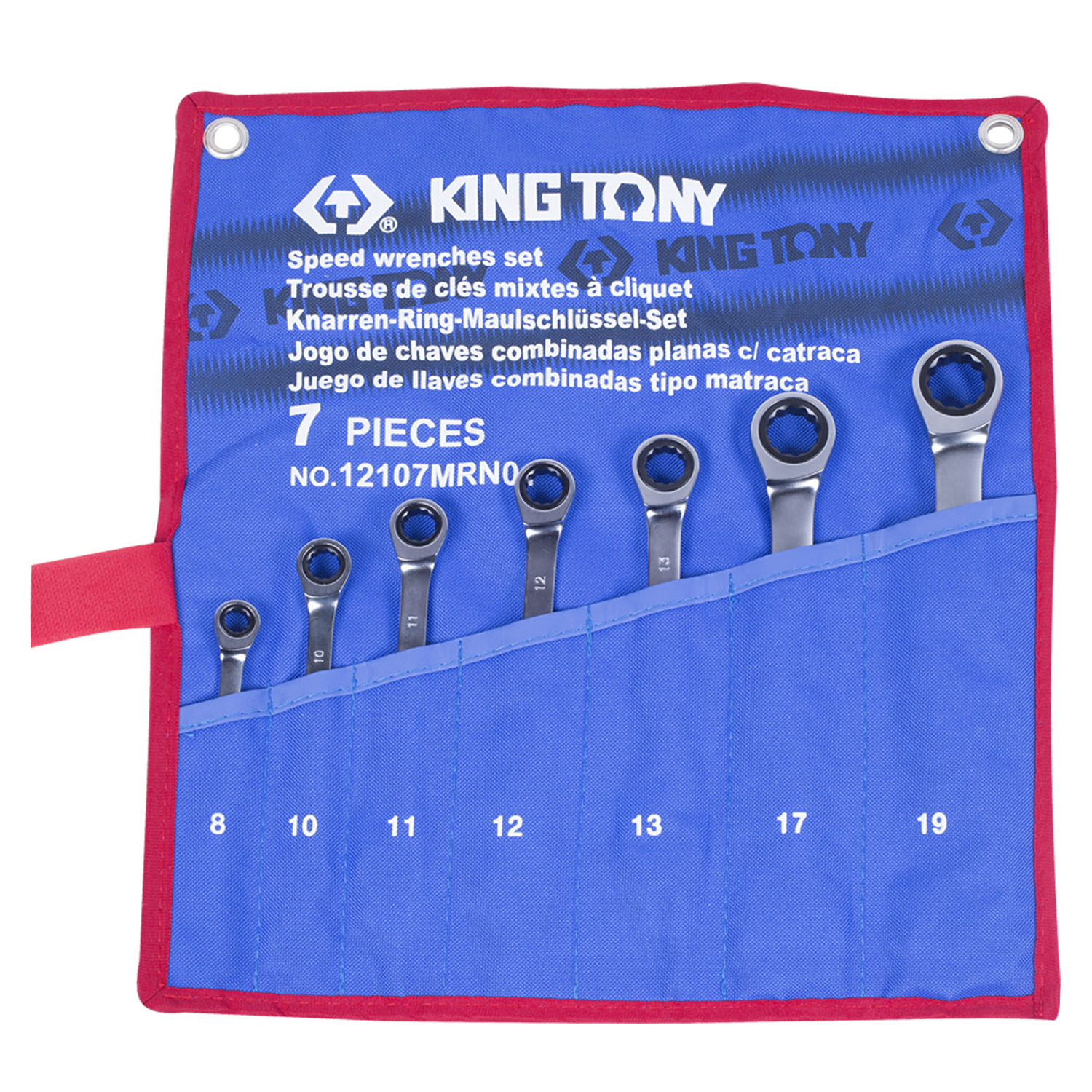 KING TONY Набор комбинированных трещоточных ключей, 8-19 мм, чехол из теторона, 7 предметов KING TONY Набор комбинированных трещоточных ключей, 8-19 мм, чехол из теторона, 7 предметов
