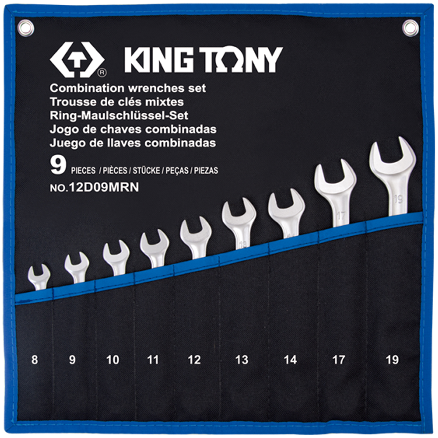 KING TONY Набор комбинированных ключей, 8-19 мм, чехол из теторона, 9 предметов KING TONY Набор комбинированных ключей, 8-19 мм, чехол из теторона, 9 предметов