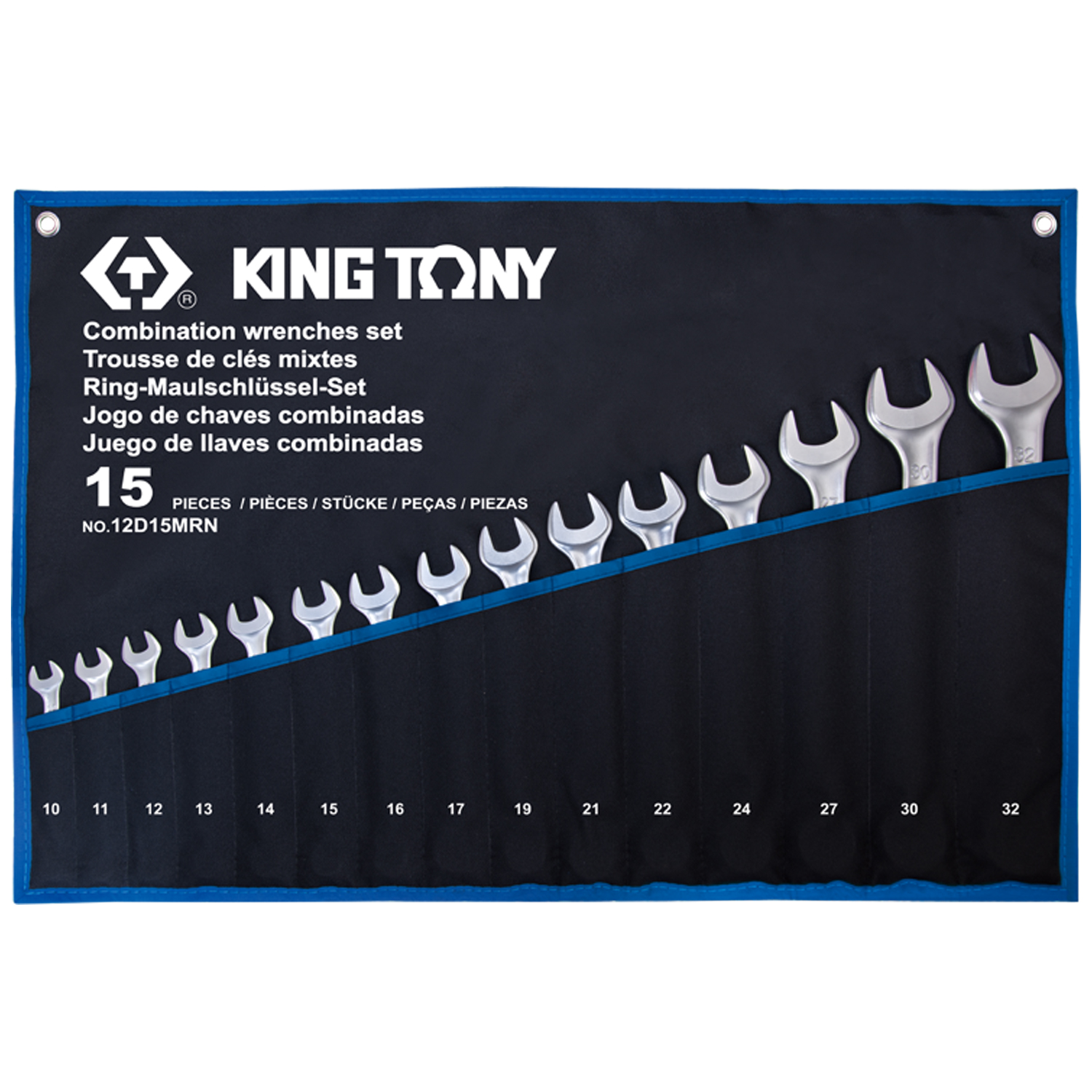 KING TONY Набор комбинированных ключей, 10-32 мм, чехол из теторона, 15 предметов KING TONY Набор комбинированных ключей, 10-32 мм, чехол из теторона, 15 предметов