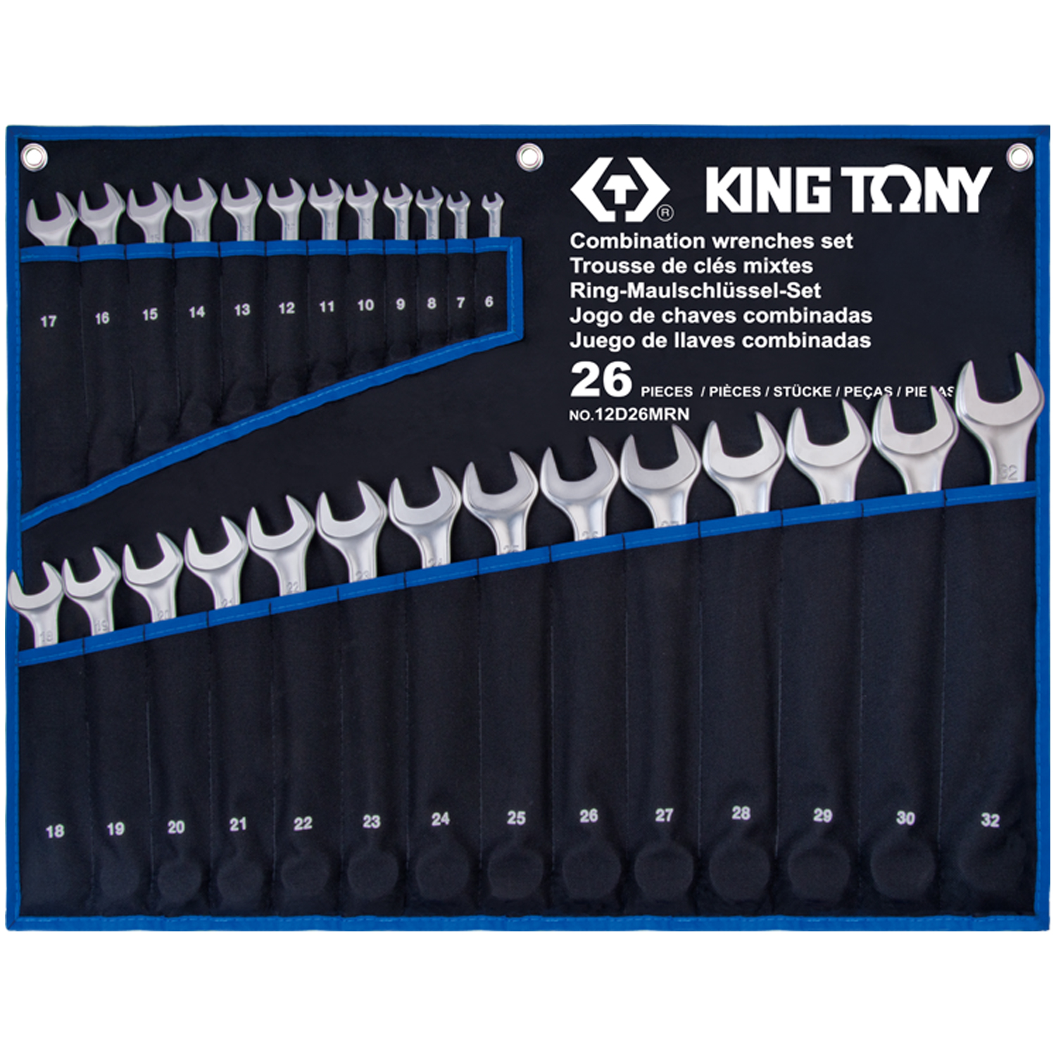 KING TONY Набор комбинированных ключей, 6-32 мм, чехол из теторона, 26 предметов KING TONY Набор комбинированных ключей, 6-32 мм, чехол из теторона, 26 предметов