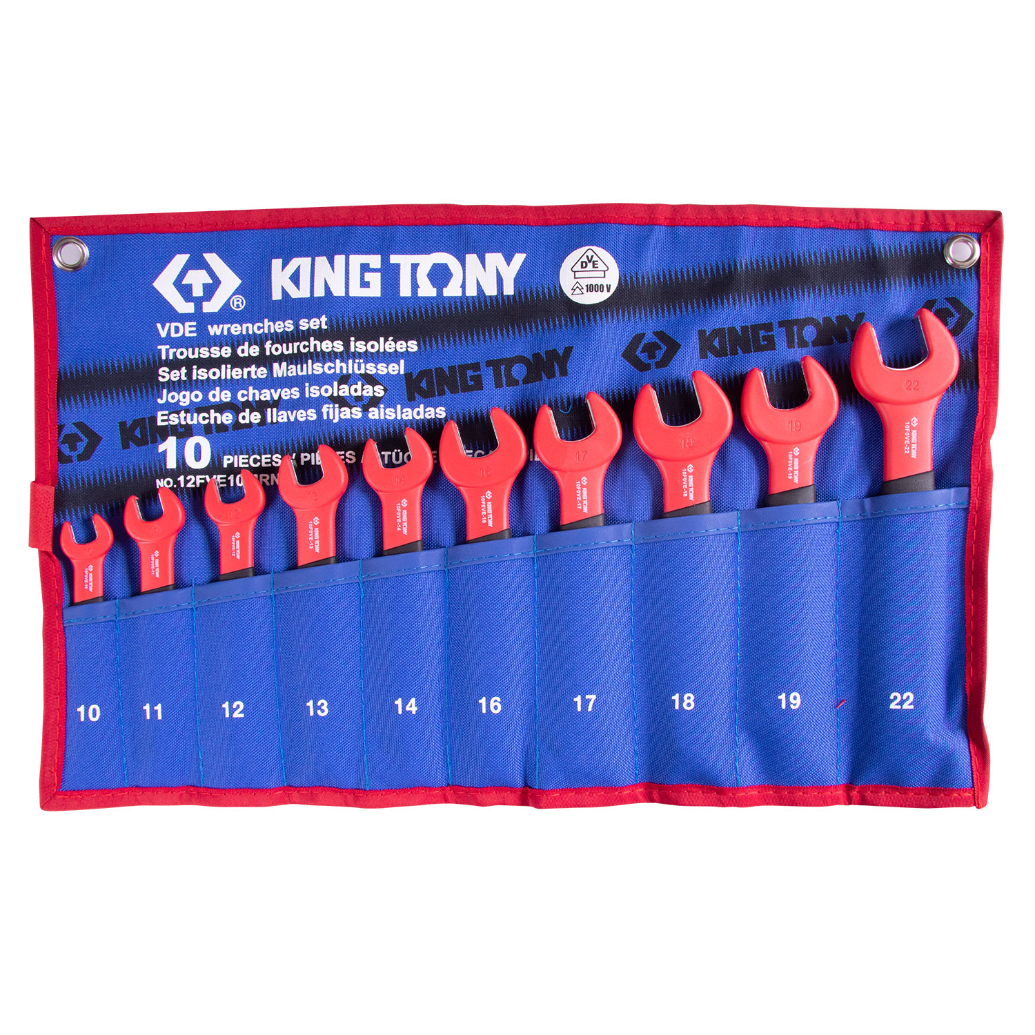 KING TONY Набор рожковых диэлектрических ключей, 10-22 мм, чехол из теторона, 10 предметов KING TONY Набор рожковых диэлектрических ключей, 10-22 мм, чехол из теторона, 10 предметов