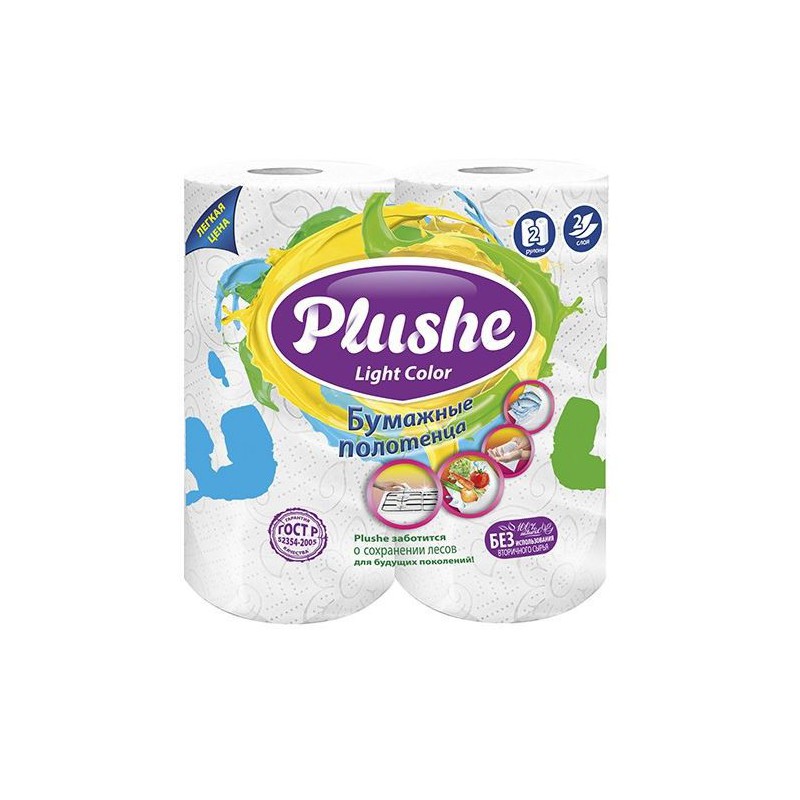Полотенца бумажные Plushe “Light Color, 2 слоя”, 2 шт Полотенца бумажные Plushe “Light Color, 2 слоя”, 2 шт
